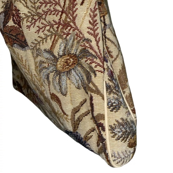 Vintage MORRIS MOSKOWITZ MM Beige Leather Floral Tapestry Clutch Purse Bag Retro - Picture 7 of 11
